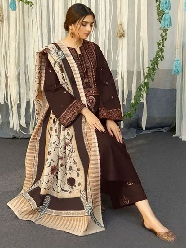 3PC EMBROIDERED DHANAK SUIT