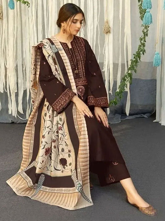 3PC EMBROIDERED DHANAK SUIT